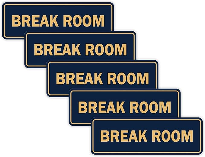 Standard Break Room Door or Wall Sign - Blue/Gold - Medium 5 Pack