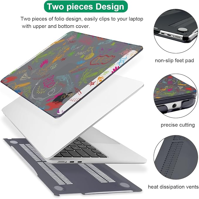 for MacBook Air 13.6 Inch Case 2025 2024 2023 2022 Release Model M4 A3240 M3 A3113 A2681 M2, Crystal Black Pattern Plastic Hard Shell Cover for MacBook Air 13 M4 Chip 2025, Doodle Word