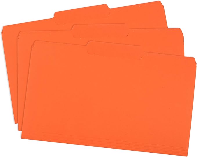 Blue Summit Supplies Orange File Folders, 1/3 Cut Tab, Legal Size, Great for Organizing and Easy File Storage, 100 Per Box