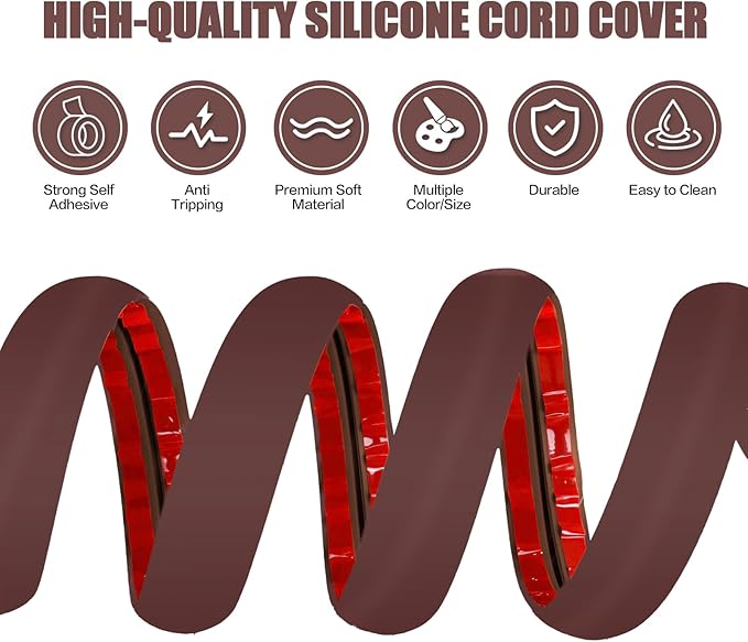 Floor Cord Cover Cavity 0.8"x0.37" Self Adhesive Cord Hider, 3.3FT Low Profile Cable Management, Extension Strip Protector for Wires, Prevent Cable Trips for Offices, Gyms, Exhibitions (Coffee)