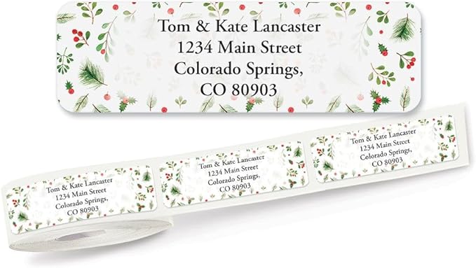 Christmas Winter Berries Standard Rolled Address Labels - Set of 125 2 1/2" x 3/4" Rolled Labels