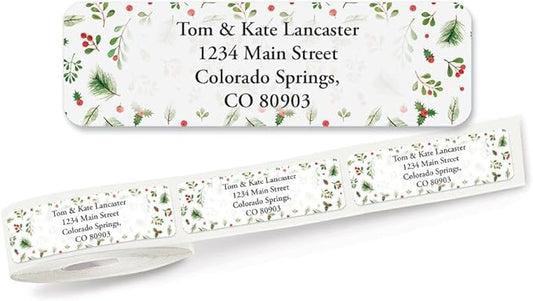 Christmas Winter Berries Standard Rolled Address Labels - Set of 125 2 1/2" x 3/4" Rolled Labels
