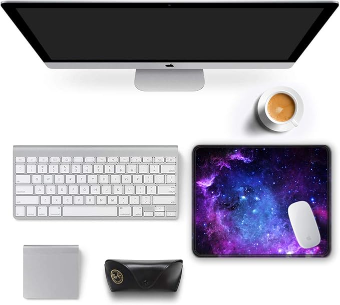 Auhoahsil Mouse Pad, 12 x 10 in Galaxy Theme Computer Mouse Pad for Desk, Premium-Textured Non-Slip Rubber Stitched Edges Waterproof Square Mouse Mat for Gaming Work Wireless Mice, Purple