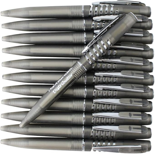 ezpencils - Personalized - Smoke Black body with a Spiral like Clicker, Silver Accents - Twister Pens - Free Personalization