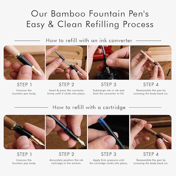 Wordsworth & Black Fountain Pen Set, Luxury Bamboo Wood - Fine Nib, Gift Case; Includes 6 Ink Cartridges, Ink Refill Converter -Journaling, Calligraphy; Drawing, Smooth Writing [Rosewood]