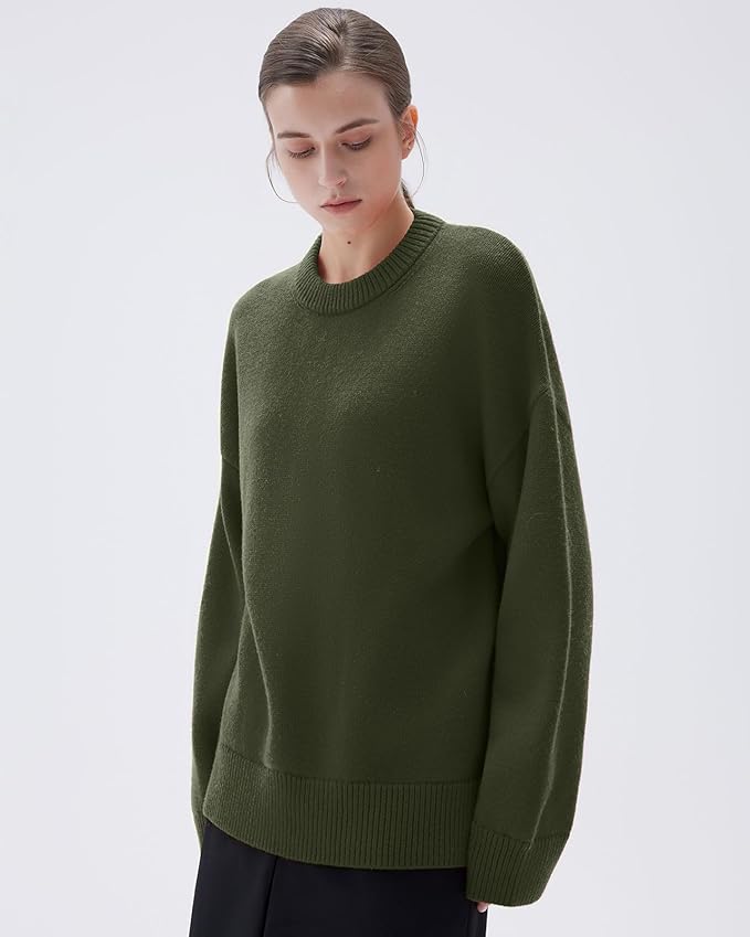 SUUKSESS Women Cashmere Oversized Long Sleeve Pullover Sweater Crew Neck Jumpers
