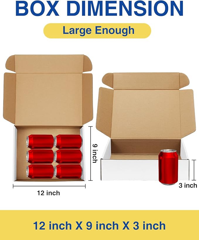Shipping-Boxes-12x9x3 Inches: 22 Pack-Cardboard-Boxes-for-Packaging, White-Shipping-Boxes-for-Packing-Small-Business, Corrugated Box Mailers for Book Shoes Gift Mailing