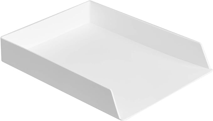 Amazon Basics Rectangular Plastic Desk Organizer, letter size Tray, 2-Pack, 13 x 9.7 x 2.2 inches, White