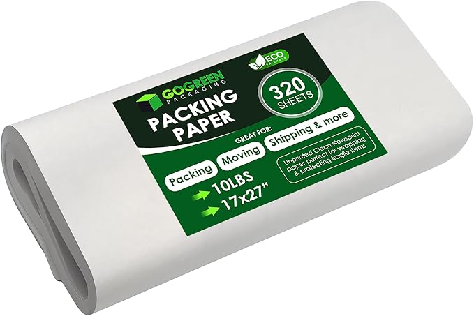 Newsprint Packing Paper Sheets for Moving - 320 Newsprint Paper Sheets for packing supplies -10 lb - 17" x 27" Moving Supplies Packing paper for Dishes and Glasses - Eco Friendly - Made in USA