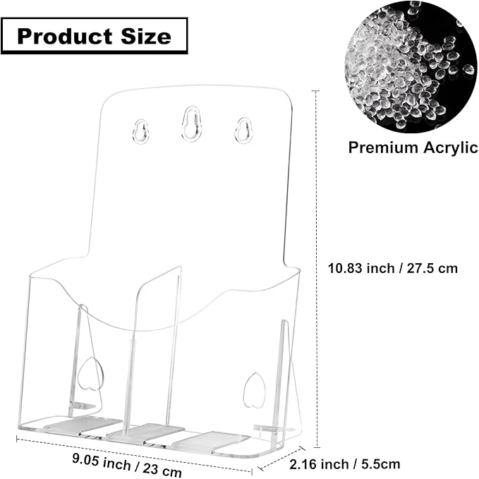 2 Pack Acrylic Brochure Holder 8.5 x 11 in with Business Card Holder, 1-Tier Brochure Display Stand with Removable Divider for 4 x 9 Inches Trifold Pamphlets, Clear Flyer Holde