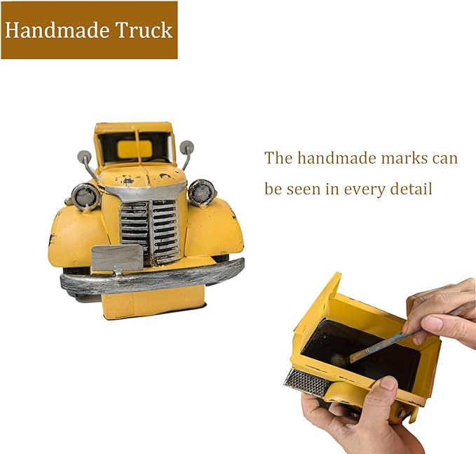 Decorative Book Ends Vintage Bookends: Metal Truck Book Stopper for Kid Books for Grandson Men Teen - Farmhouse Decor for Bookcase Shelf Table Coffee Bar Office Home Yellow