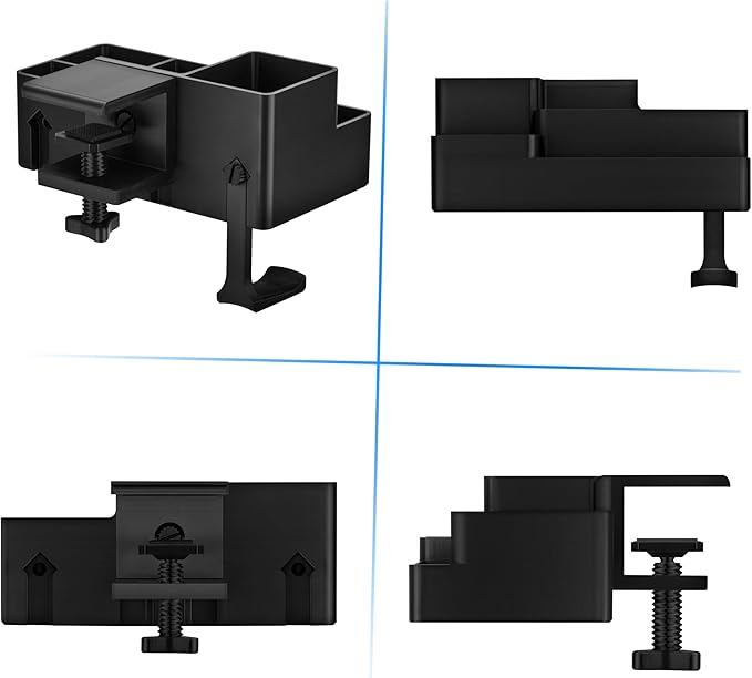 BRAINWAVZ Stationary Pen Holder with Headphone Hanger, Hobby Craft Home Office Organizer for Side of Desk, Shelves - Easy To Install, Adjustable Clamp