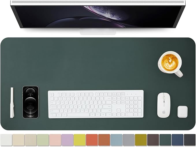 HOMIEAZICOZI Leather Desk Mat - Non-Slip PU Pad for Office and Home Organization Accessories Ideal Large Mouse Mats on Top of Desks (Dark Green,36''x 17'') (DPD-DG-L)