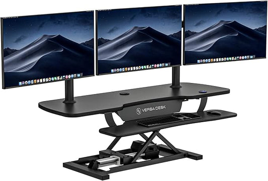VERSADESK Electric Standing Desk Converter, 48 Inch PowerPro Height-Adjustable Sit Stand Desktop Riser, Keyboard Tray, USB Charging Port, 48" W X 24" D, Black