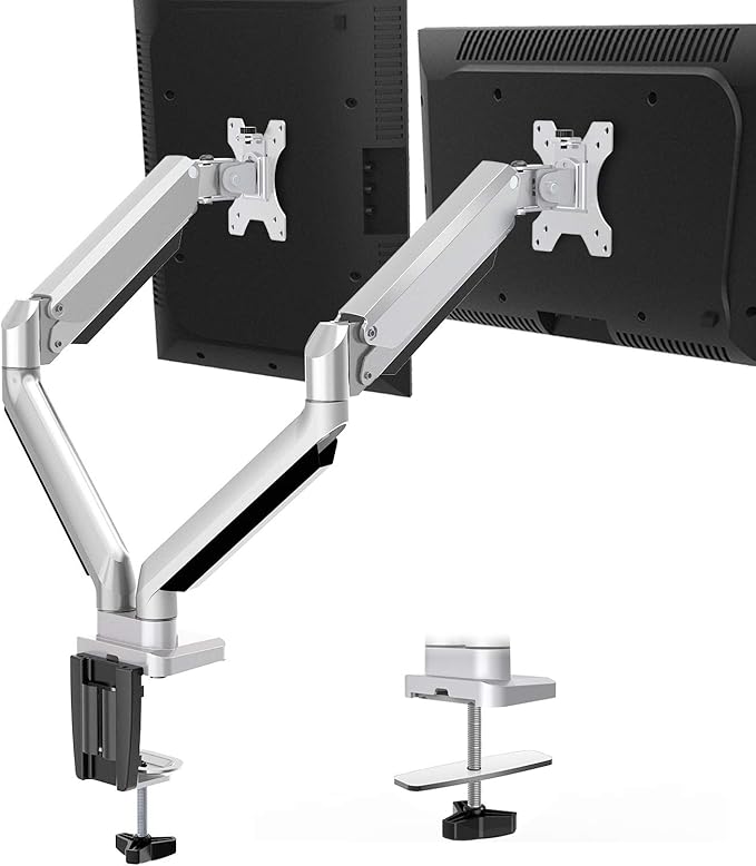 MOUNTUP Dual Monitor Desk Mount, Die-Cast Aluminum Fully Adjustable Double Monitor Arm with Gas Spring, Computer Monitor Stand Fits 2 Screen 17 to 32 inch - Each Arm Holds 3.3-17.6LBS, MU0024
