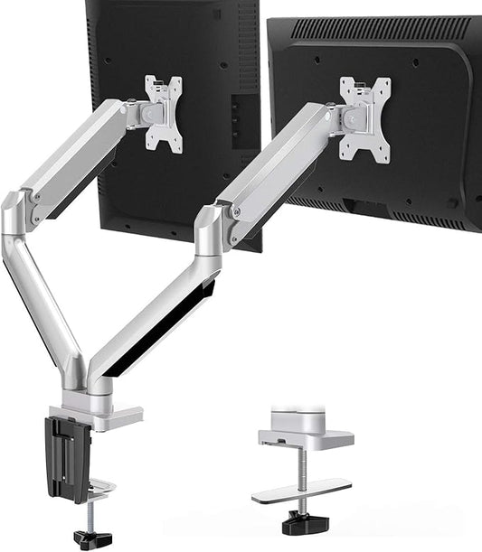 MOUNTUP Dual Monitor Desk Mount, Die-Cast Aluminum Fully Adjustable Double Monitor Arm with Gas Spring, Computer Monitor Stand Fits 2 Screen 17 to 32 inch - Each Arm Holds 3.3-17.6LBS, MU0024