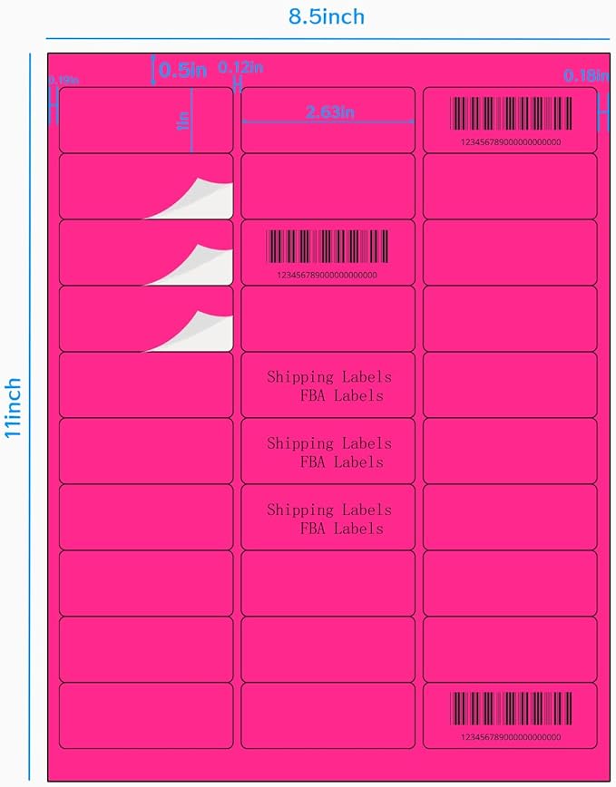 STARLIBOO 1" x 2-5/8" Address Labels- 600 Neon Color Fluorescent Stickers for Laser/Ink Jet Printer mailing Labels 8.5"×11"- Fluorescent Pink
