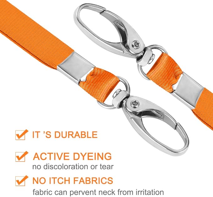 Lanyards for Id Badges Holder Bulk Lanyard with Clip Swivel Hooks for Name Tag ID Badge Holder,Students, Employees (10, Orange)