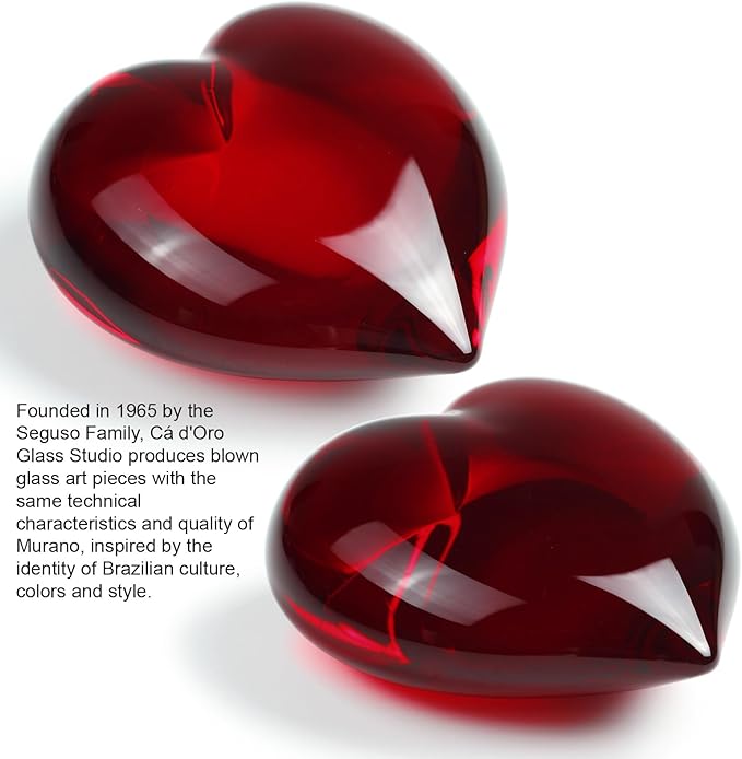 Ca D Oro Medium Red Heart Glass Paperweight Hand Blown Murano-Style Art Glass