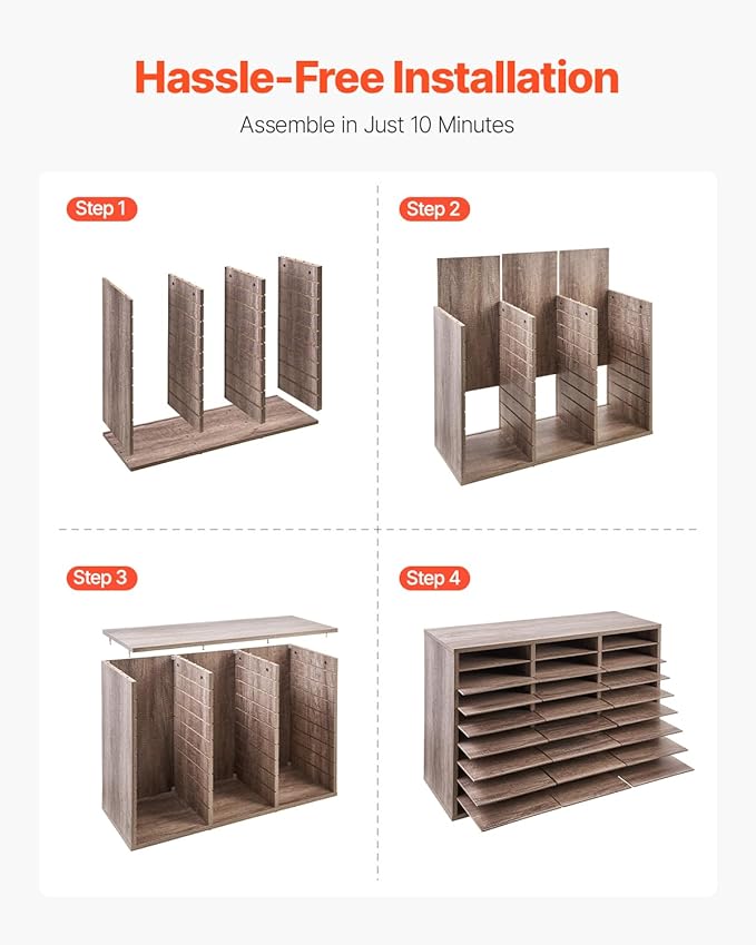 VEVOR Literature Organizer, 27 Compartments Office Mailbox with Removable Shelves, Wood Mailbox Sorter Particle Board Office Home Classroom Storage, File Sorter for File, Document, Paper, Black-Grey