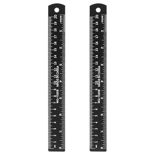 HARFINGTON 2pcs Metal Straight Ruler 20cm Metric SAE Aluminum Alloy Measuring Rulers Scale Tool with Hole for Measure Study Reading Classroom Office, Black