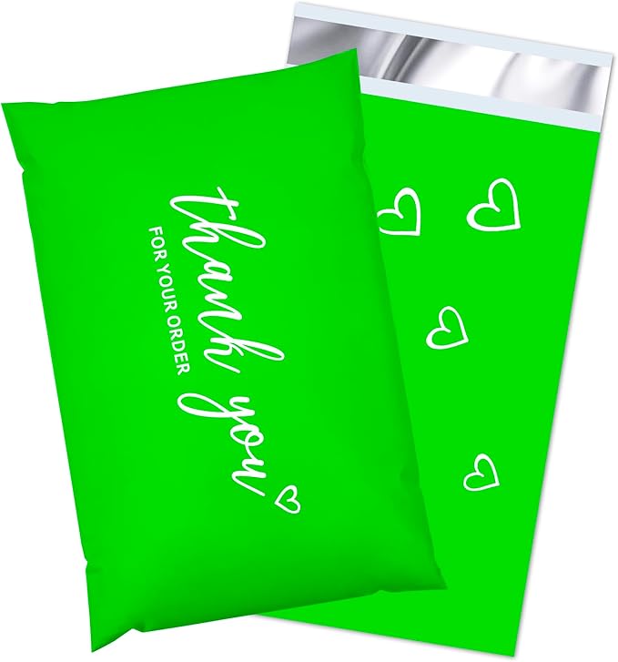 JinRuiKJ Thank You Poly Mailer 6x9 Inch 100 PCS, Shipping Bags for Clothing, Packaging Bags for Small Business, Strong Adhensive, Waterproof and Tear-Resistant Mailing Envelopes, Green