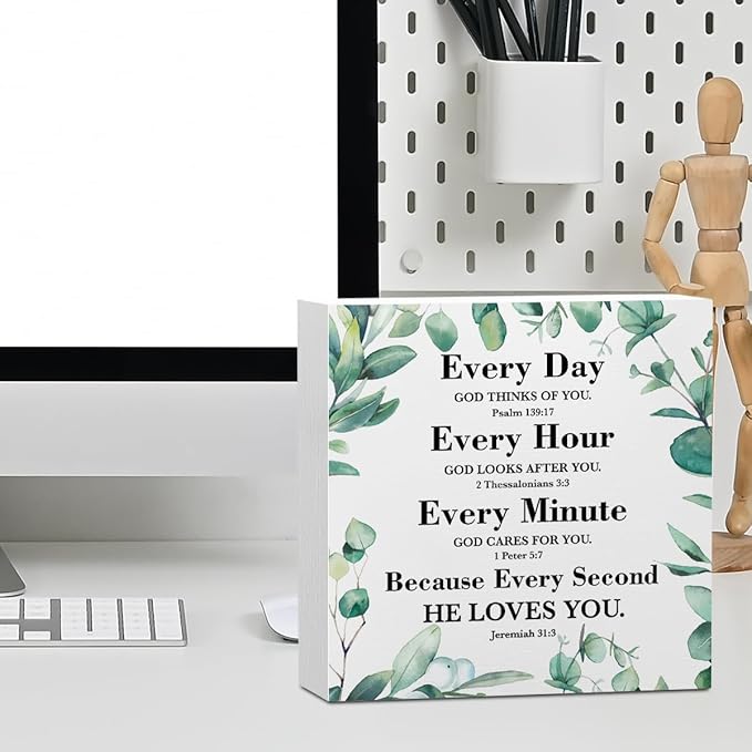 Inspirational Christian Office Supplies Rustic Desk Decor Motivational Religious White Wooden Box Sign Farmhouse Wood Plaque Scripture Bible Verse Cubicle Accessories Home Shelf Table Decorations