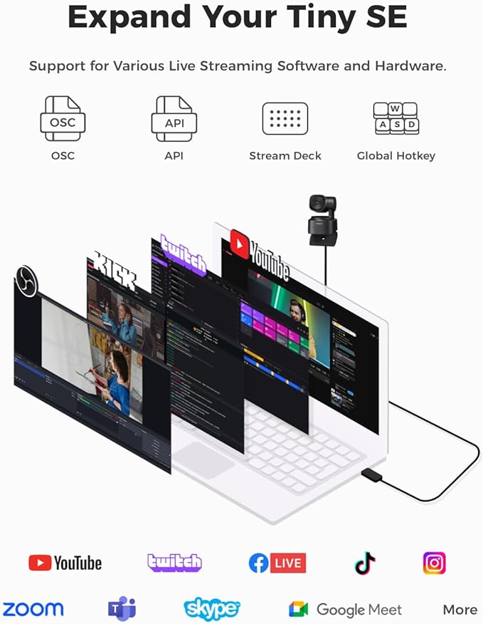 OBSBOT Tiny SE 1080P 100FPS Webcam for PC, AI Tracking PTZ Streaming Camera with 1/2.8" Sensor, Gesture Control, Dual ISO, Staggered HDR, Web Camera for Desktop Computer, Laptop, Meeting, Video Calls