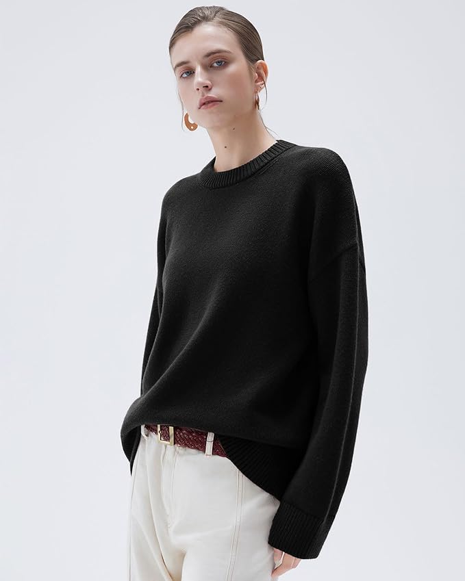 SUUKSESS Women Cashmere Oversized Long Sleeve Pullover Sweater Crew Neck Jumpers