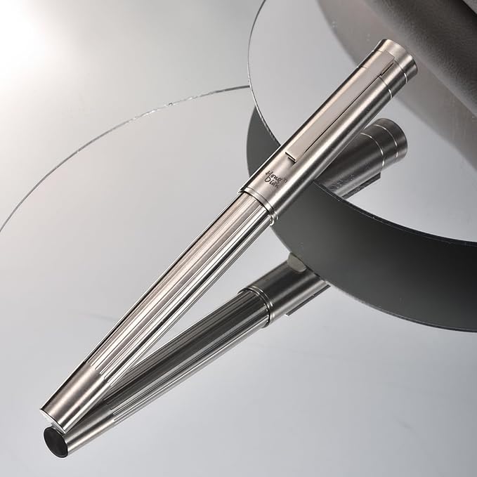 Hongdian T1 Titanium Fountain Pen, Iridium Extra Fine Soft Nib Chinese Knot Carving with Converter and Metal Box Set