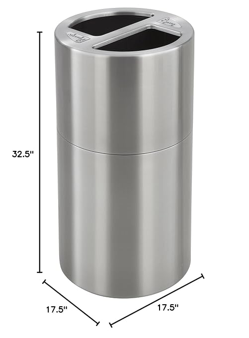 Safco Trash Can Recycling Bin Combo, 30 Gallon Indoor Kitchen Use, Stainless Steel Contemporary, Silver