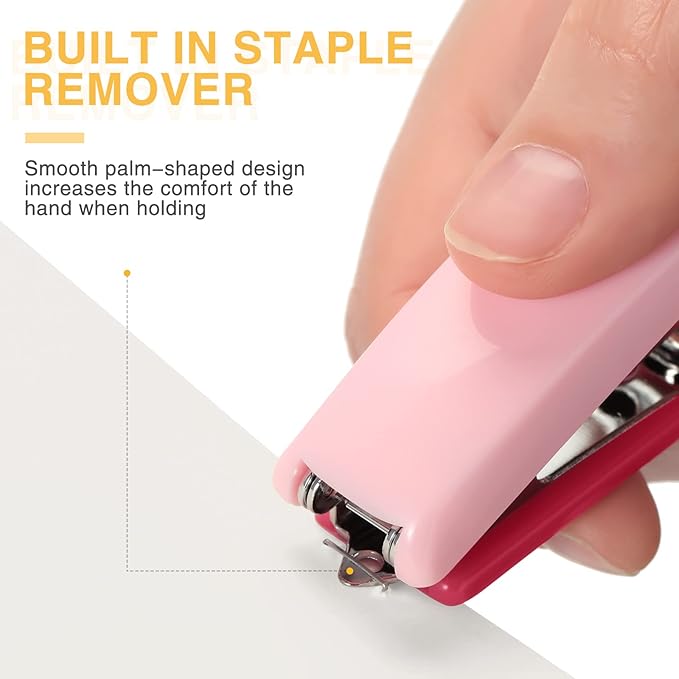 Leinuosen 6 Pack Mini Stapler with 1000 Staples Pink Small Stapler Multipack 16 Sheets Capacity Standard Staples with Box Desktop Remover for Kids School Office Supplies, 3 Colors