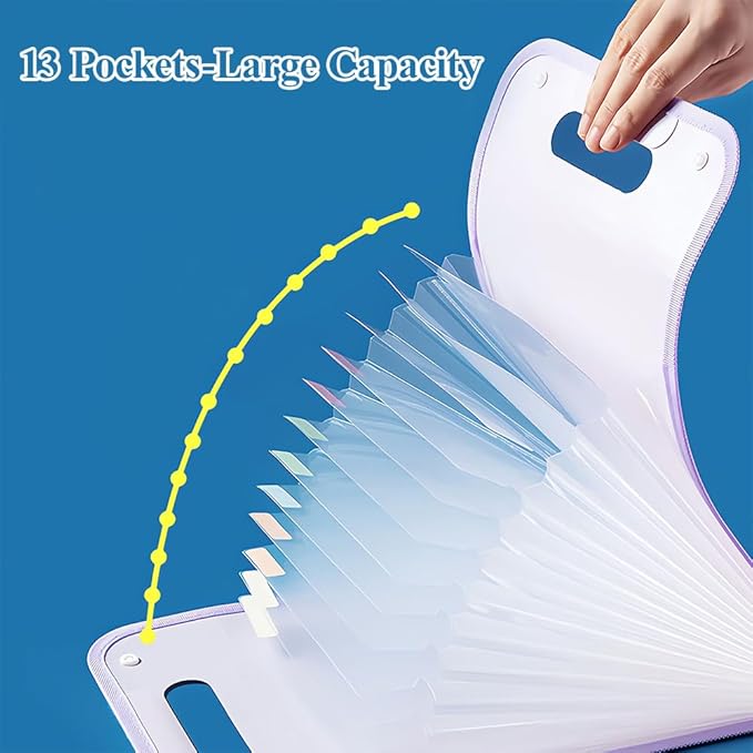 M&G Expanding File Folder 13 Pockets Accordion File Organizer with Labels, Portable Document Receipt Organizer Hold A4 Letter Size Paper, Waterproof Folder for Schoolbag Office Supplies (Purple)