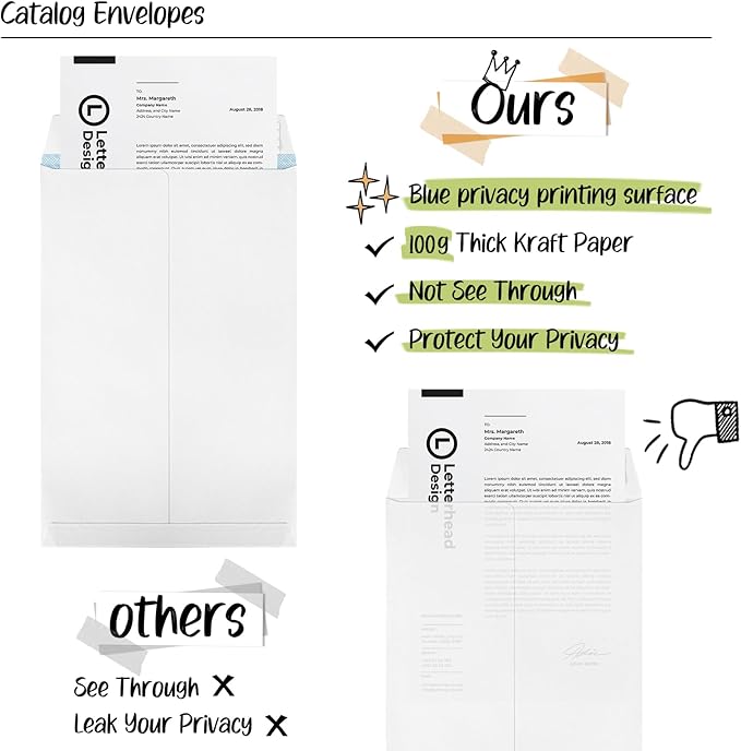 ACSTEP 9x12 Catalog Envelopes Self Seal 100 Packs, White Security Letter Envelopes with Peel and Seal Closure,Printable Envelopes for Mailing, Organizing and Storage