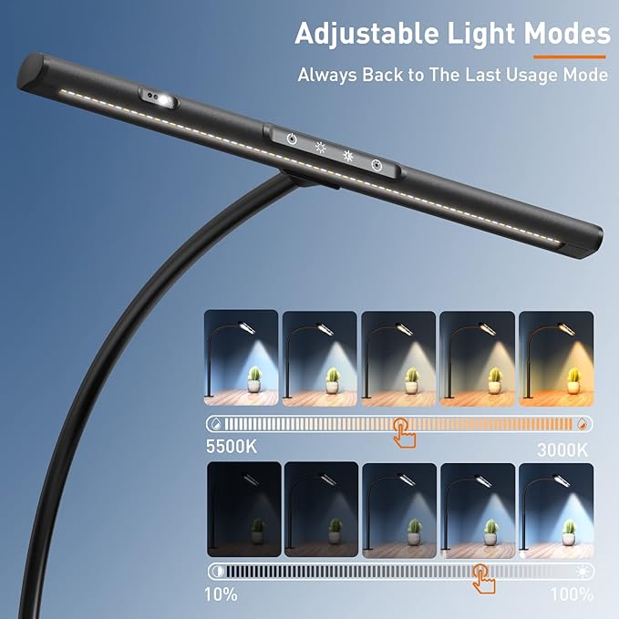 Desk Lamp for Home Office, Desk Light with Clamp, Office Lamp with Remote & Gesture Sensing, Monitor Light Bar, Adjustable Color Temperature & Brightness, 12W