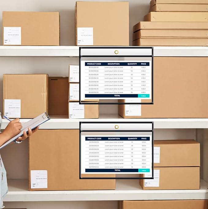 Office Werks Stitched Dry Erase Pockets Black, Landscape View Heavyduty 11" X 8.5" Clear Both Sides Plastic Sleeves with 1 Hole for Attaching to Machinery, File Cabinets, Hanging, Black Trim (25 Pack)