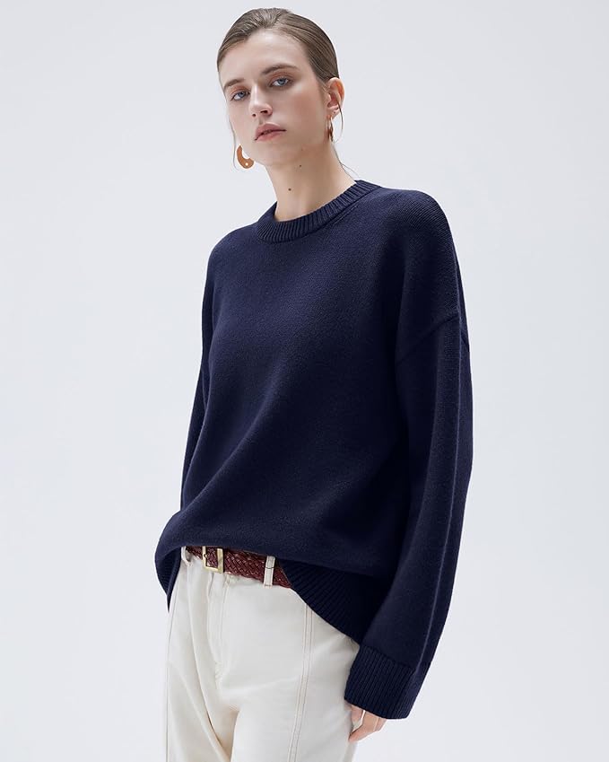 SUUKSESS Women Cashmere Oversized Long Sleeve Pullover Sweater Crew Neck Jumpers