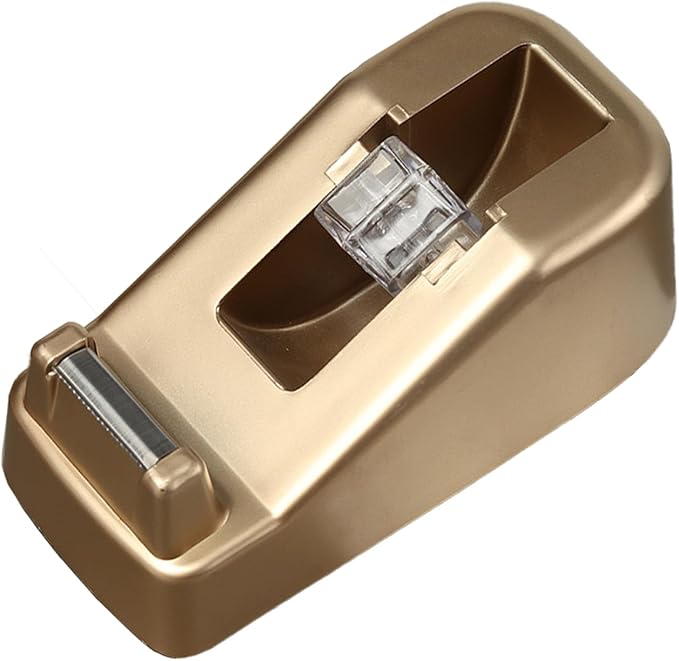 Basics Desktop Tape Dispenser, Office Desk Tape Dispenser, Heavy Duty Desk Accessories Office Tape Dispensers, Weighted Non-Skid Base,Ideal for Home, Office, School, or Business (Gold)