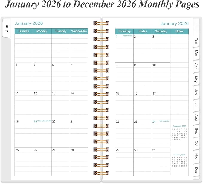 2026 Pocket Planner/Calendar - 2026 Planner from January 2026 - December 2026, Planner 2026 with 12 Tabs, Twin-Wire Binding, Inner Pocket, 3.75" x 6.75, Teal Flowers