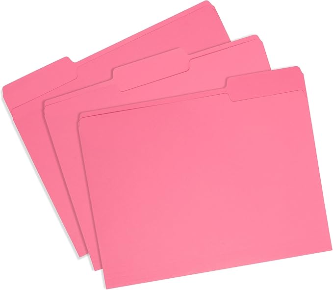 100 Blue Summit Supplies Pink File Folders, Letter Size with 1/3 Tab, Durable 11pt Paper, Pink File Folder 100 Pack, Holds Letter Size Documents