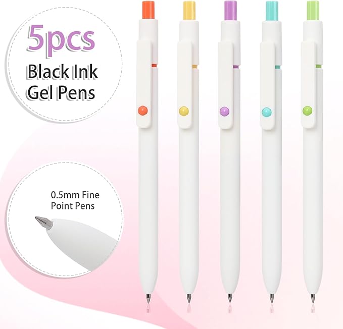 FIOVER Gel Pens, 5pcs 0.5mm Quick Dry Black Ink Fine Point Smooth Writing Pens High-End Series Ballpoint for Office School Supplies, Gifts for Women and Men