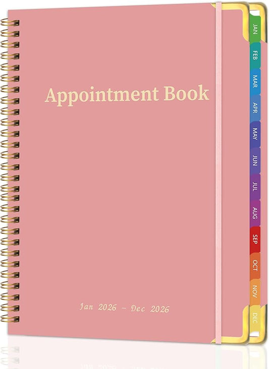 2026 Appointment Book/Planner - 2026 Daily Hourly Planner from Jan. 2026 - Dec. 2026, Weekly appointment Book 2026, 2026 Hourly planner with 20-Minute Interval, 9" x 11", Twin-Wire Binding, Colorful Tabs, Pocket - Pink