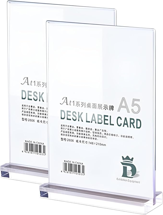2 Pack Acrylic Sign Holder Menu Displays Double Sided Sign Stand A4/A5/A6 Clear (Transparent Vertical A5 148×210mm/ 5.83×8.27 inches)
