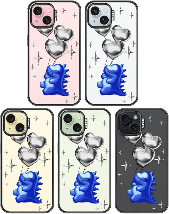 MOSNOVO Case for iPhone 15, [10ft 4X Military-Grade Drop Protection] Durable & Shockproof Phone Case Cover Design for iPhone 15 - Balloonasaurus - Clear Black