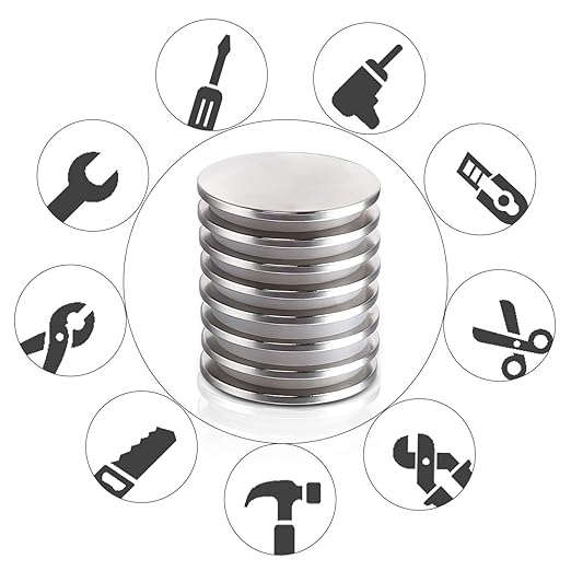 LOVIMAG Strong Neodymium Disc Magnets with Double-Sided Adhesive Powerful Rare Earth Magnets, Perfect for Fridge, DIY, Building, Scientific, Craft, and Offic, 1.26 inch x 0.08 inch - Pack of 8