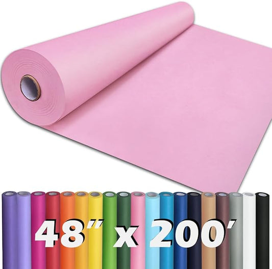 PerkHomy 48" x 2,400" (200') Light Pink Kraft Paper Roll for Craft Bulletin Board Paper Art Table Covering Crafting Gift Wrapping Bouquet Packing Parcel 80GSM 55LB (Light Pink, 48" x 200')