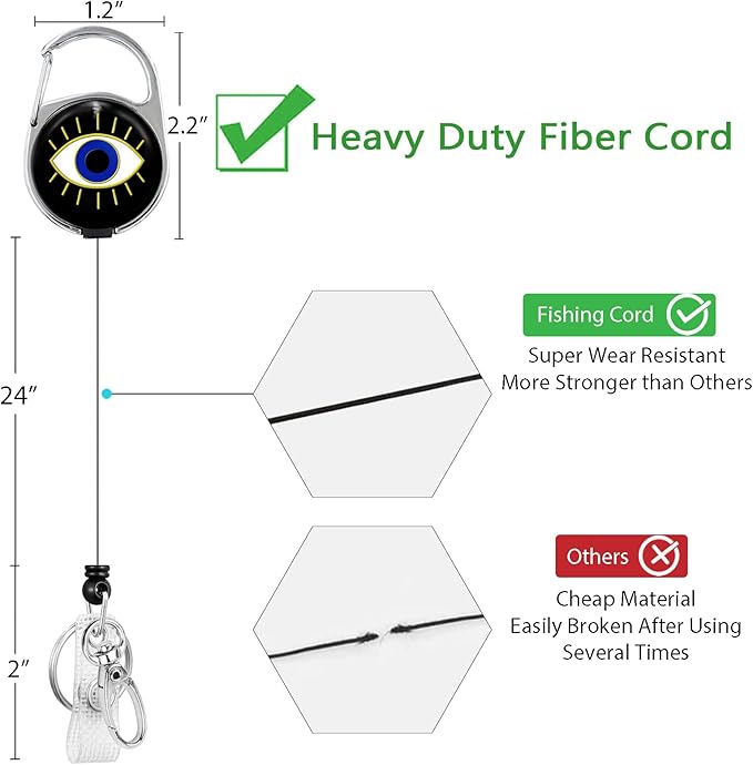 Gctriki Evil Eye Badge Reel Retractable Heavy Duty with 360°Swivel Carabiner Clip, Cute ID Badge Holder Retractable, ID Card Holder Name Badge Clip Keychain, Nurse Teacher Gifts