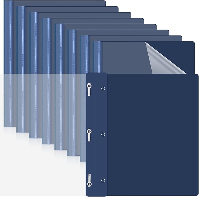 Teling 48 Pcs Clear Front Report Covers with Prongs Plastic Presentation Folders 3 Prong Resume Portfolio Folder for School(Navy Blue)