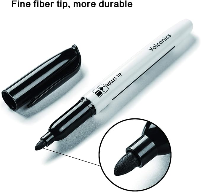 Volcanics Black Dry Erase Markers Low Odor Fine Whiteboard Markers Thin Box of 12