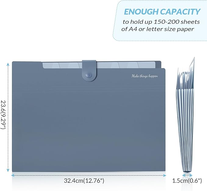 SKYDUE Expanding File Organizer with 8 Pockets, Accordion File Folders with Labels, Portable Document Paper Bill Receipt Organizer, Home College School Office Supplies, Letter Size, Blue